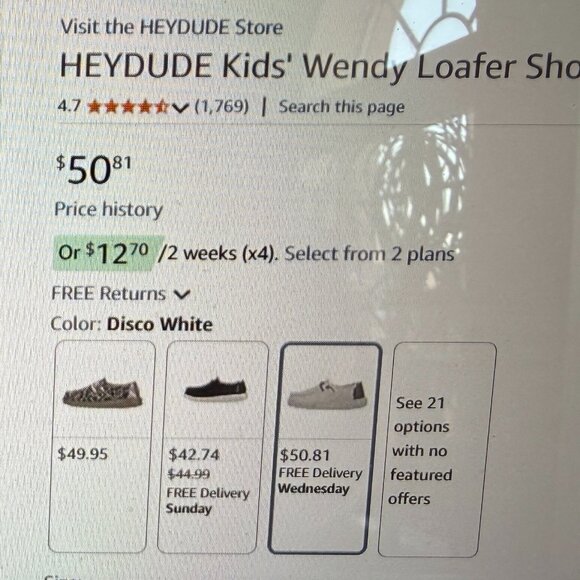 Hey Dude Wendy Youth Disco White Size K12 - Picture 14 of 14